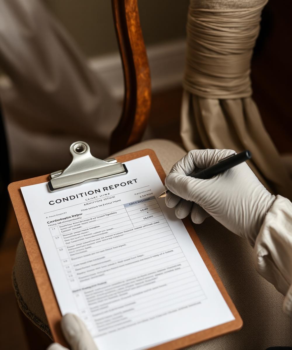 Condition report being written by a gloved specialist